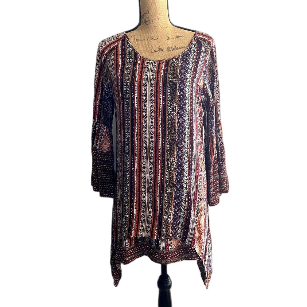 Sassybling Womens Boho Print Tunic Top Bell Sleeve Flowy Hippie Size‎ Large